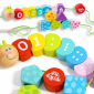 TOOKY TOY Drewniane Klocki do Nawlekania Gąsienica Nauka Liczenia 20 el. 