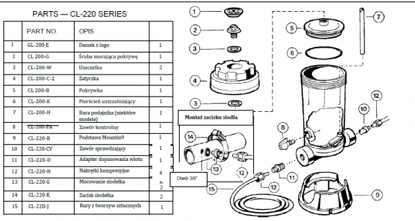 Króciec, nypel i uszczelka do dozownika Hayward