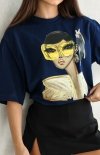 Oversizowy t-shirt damski żółte okulary granatowy-1