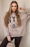 Komplet bawełniany bluza ocieplana i legginsy jasny beż-2