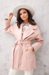 Wełniany płaszcz damski wiązany różowy 0025-1