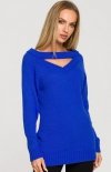 M711 Sweter z rozcięciem w dekolcie chabrowy