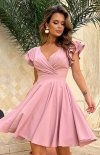 Bicotone rozkloszowana sukienka różowa z falbankami 281-4