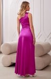 Asymetryczna satynowa sukienka maxi różowa 0461 tył
