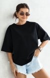 Oversizowy t-shirt damski Myszka Nothing czarny-1