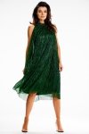 Awama A629 połyskująca sukienka oversizowa zielona-2