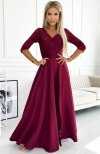 Numoco 309-9 AMBER elegancka długa suknia maxi z koronkowym dekoltem 