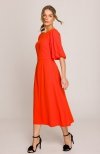 Stylove S399 sukienka z bufiastymi rękawami koralowa 