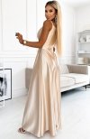 Numoco 299-8 CHIARA elegancka maxi satynowa suknia na ramiączkach tył