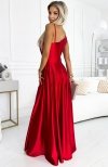 Numoco 524-1 długa elegancka satynowa suknia na jedno ramię tył