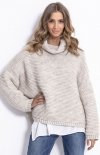 Oversizowy sweter z golfem Fobya F811 beżowy