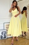 Efektowna rozkloszowana sukienka midi żółta 244-14