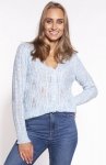 MKM SWE267 ażurowy, rozpinany sweterek damski błękitny 