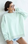 Oversizowa bluza damska w paski pistacja Flowy