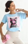 T-shirt kotek okulary błękitny