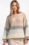 Oversizowy sweter wełniany w paski latte