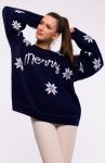 Świąteczny sweter oversize granatowy MXS10 