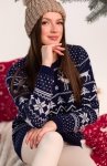 Świąteczny sweter o prostym fasonie granatowy MXS09 