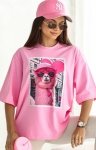 Oversizowy t-shirt damski lama cukierkowy róż