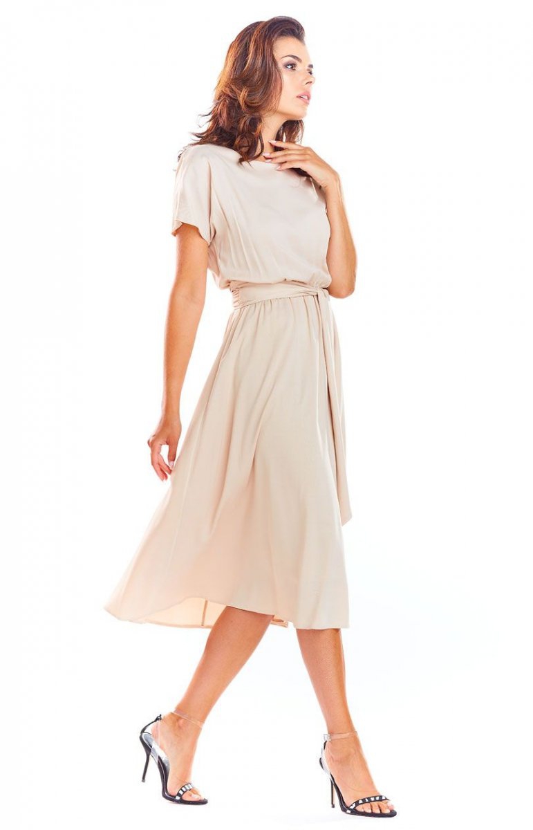 Elegancka sukienka midi beżowa A296 Sklep internetowy