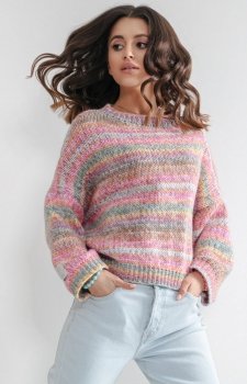 Oversizowy sweter multikolor pinki F1163
