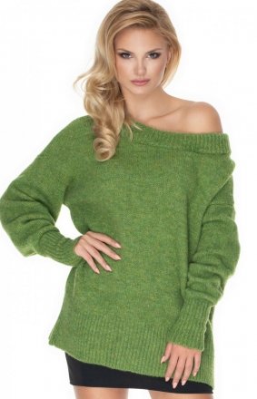 Puchaty sweter damski łódka zielony 30064