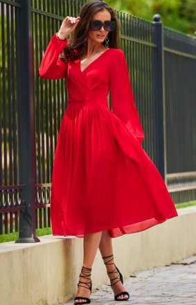 Szyfonowa sukienka midi czerwona 0372