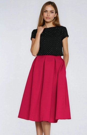 Czerwona rozkloszowana spódnica midi z ukrytymi kieszeniami 