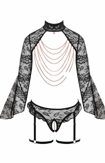 Zmysłowy komplet z bolerkiem i otwartymi majtkami