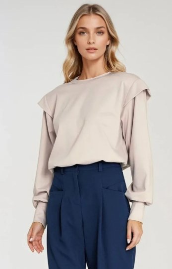 Nife beżowa bluza damska oversize z wysokimi ściągaczami