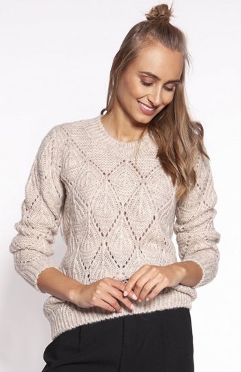 MKM SWE266 ażurowy sweterek damski beżowy 