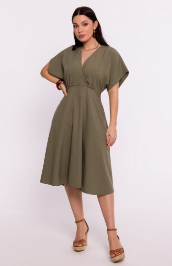 Bewear B278 sukienka rozkloszowana oliwkowa 