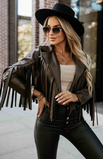 Numoco 624-4 krótka kurtka z frędzlami z miękkiej eco skóry 