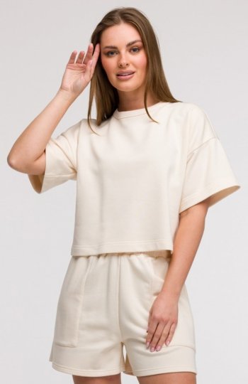 Bewear B294 bluza oversize z krótkimi rękawami waniliowa 