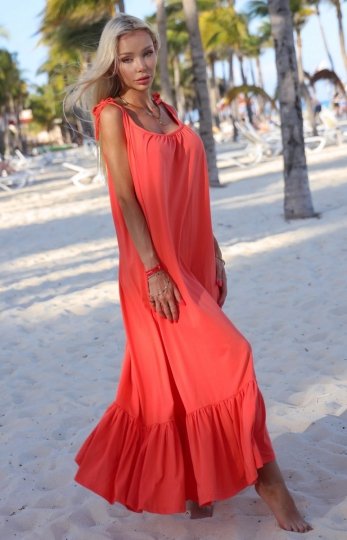 *Bawełniana sukienka damska maxi Bali koralowa