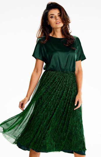Awama A627 rozkloszowana sukienka midi zielona