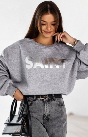 Świąteczna bluza damska oversize z napisem Saint szara