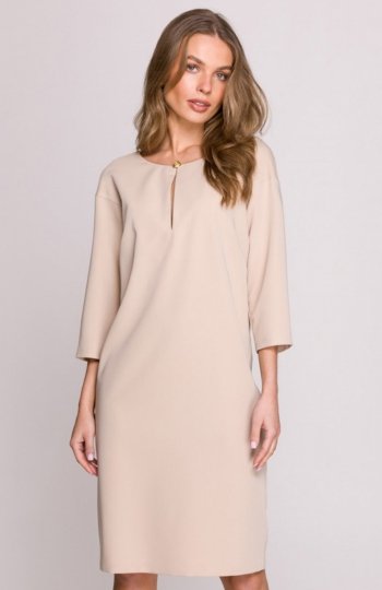 Stylove S394 sukienka z łezką w dekolcie beżowa 