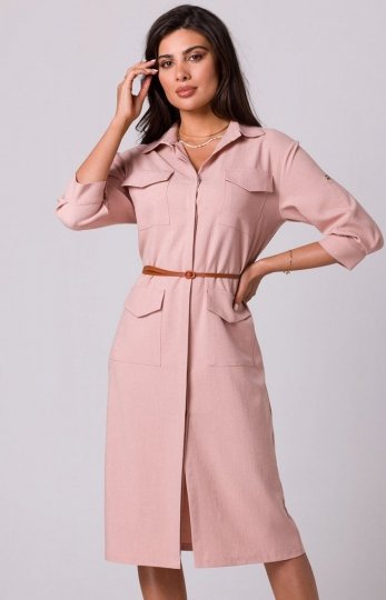 Bewear B258 różowa sukienka szmizjerka z paskiem