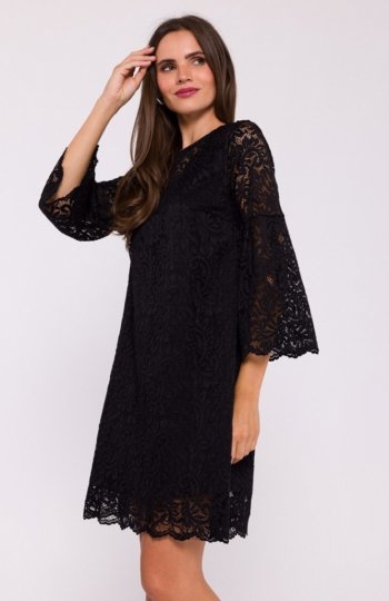 Stylove S380 koronkowa sukienka trapez czarna 