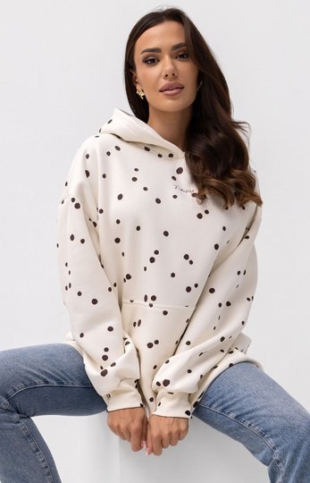 Oversizowa bluza damska z kapturem kropeczki śmietanka