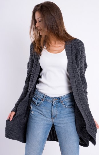 Klasyczny niezapinany kardigan damski Lou grafitowy