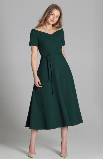 Sukienka trapezowa midi zielona SUK181
