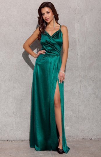 Satynowa sukienka maxi na ramiączkach zielona 462