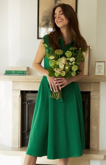 Bewear B261 rozkloszowana bawełniana sukienka zielona