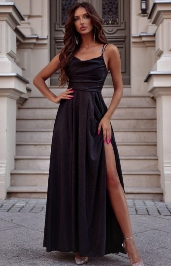 Duet Valeria maxi sukienka z wiązaniem połysk czarna