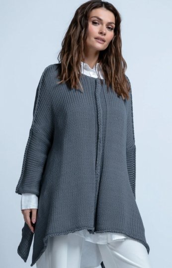 Asymetryczny bawełniany sweter damski F1851 szary