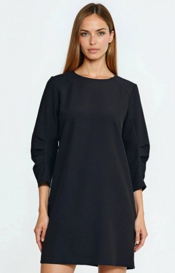 Nife elegancka sukienka z zakładkami na rękawach czarna 