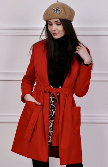 Wiązany płaszcz wiosenny czerwony Roco 007