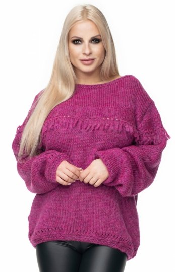 Cieplutki sweter z frędzlami fioletowy 30062